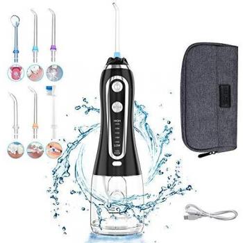 Irrigador Bucal Portátil con 6 Boquillas, Multifuncional 300ml Irrigador Dental, Profesional IPX7 Impermeable Limpieza de Dientes de Ortodoncia y Dientes de Implante, Lavado Pulsado de Dientes