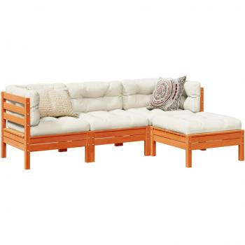 4 Piece Garden Sofa Set with Cushions Wax Brown Solid Pine Wood