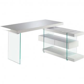 Escritorio oficina ANGEL CERDÁ 3002C blanco y cristal, dimensiones 140 x 127 x 75 cm, material madera DM lacada con superficie de cristal