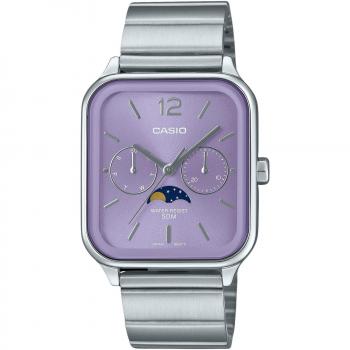 Casio Men's Stainless Steel Quartz Watch with Purple Dial and Moon Phase Indicator