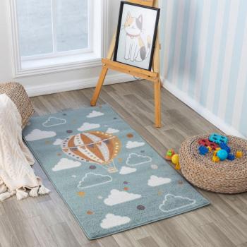 Surya - Alfombra Infantil Habitación Infantil, Alfombra Juego Niñas Niños Globos Multicolor y Azul 80 x 150 cm