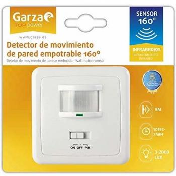 Garza Power - Detector de Movimiento Infrarrojo de Pared Empotrable, Ángulo de Detección 160º, función Interruptor, Blanco