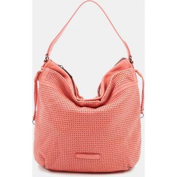 Abbacino Bolso de hombro tipo hobo de piel troquelada en coral