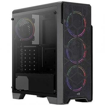 Aerocool Ore Saturn, Caja PC, 4 ventiladores 12 FRGB, rejilla frontal, negro