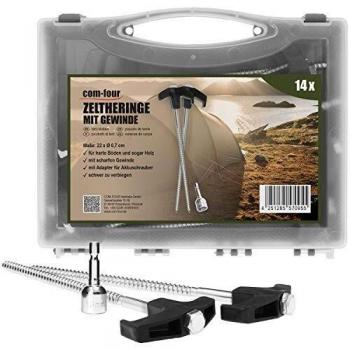 com-four® 14 piquetas para Tienda de campaña de Acero con Adaptador para Destornillador inalámbrico - Piquetas para atornillar en Caja de Transporte - Piquetas para Suelo robustas con Rosca