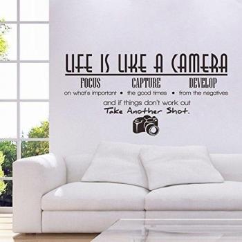 MCHSHOP Tome otra Shot la vida es como una cámara con una cámara forma DIY extraíble papel mural calcomanías de arte de pared adhesivo Home Décor cuarto de estar dormitorio