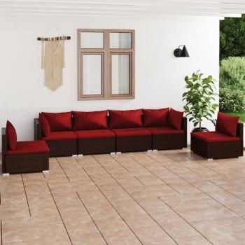6-Piece Brown Poly Rattan Garden Lounge Set with Cushions