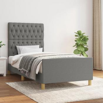 Cama solar sin colchón de Tela Gris oscuro 90x190 cm con estructura de cama y cabecero, color gris