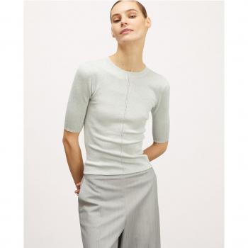 Jersey de cuello redondo de lúrex con detalles calados