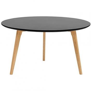 Mesa de Centro Ovalada Negra con Tablero de Madera Maciza y Patas Trípode Estilo Moderno Tennessee