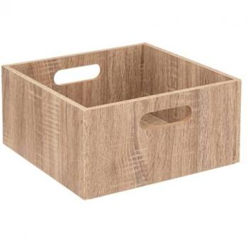 Caja de almacenamiento de madera natural 31 x 31 x 15 cm, efecto roble