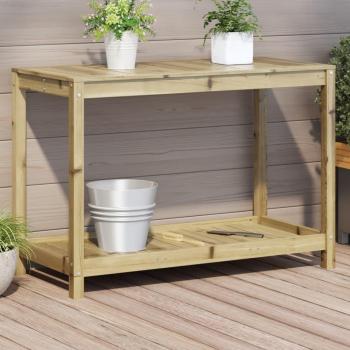Mesa de Plantación con Estante Banco de Trabajo Color Pino Natural, Blanco y Marrón Cera 108x50x75 cm