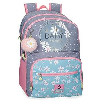 Mochila Escolar Enso Daisy Doble Compartimento Lila y Multicolor con Llavero Pompón 33x43x17 cm Poliéster Moda Infantil