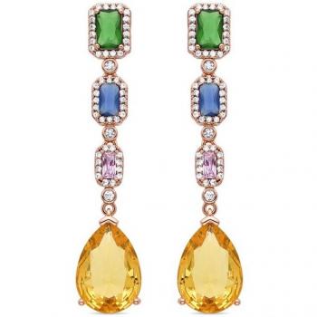 Pendientes Luxenter Doomi con Circonita Multicolor acabados en oro amarillo de 18K