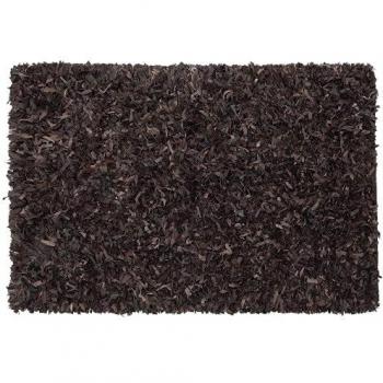 Alfombra peluda de cuero marrón 160 x 230 cm rectangular hecha a mano