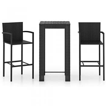 3-Piece Black Synthetic Rattan Outdoor Bar Set with Armrests