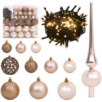 vidaXL Set de bolas de Navidad 120 pzas con pico 300 LED oro rosa