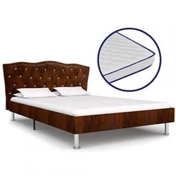 vidaXL Cama con Colchón Viscoelástico Tela Mobiliario Hogar Descanso Decoración Atractiva Elegante Dormitorio Robusta Duradera Marrón 120x200cm