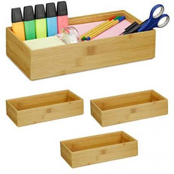 Cajas de Almacenaje Apilables de Bambú Relaxdays - Set de 4, Diseño Natural, 7 x 30 x 15 cm, Marrón