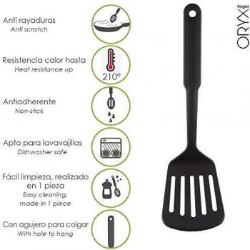 ORYX 5076004 Espatula Rasera Cocina Nylon Basic 32,5 x 9 cm, 50 W, 5.3 Cubic_Centimeters, 18/8 Stainless Steel, Negro