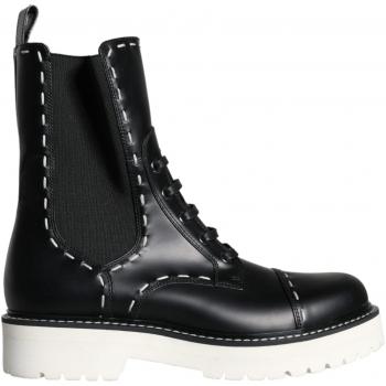 Dolce & Gabbana Black Leather Combat Mid Calf Boots, Female, Size: EU36/US5.5, UK3, US6