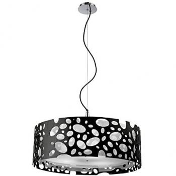 Lámpara colgante Lupin 4 bombillas E27, negro brillante / blanco acrílico / cromo pulido