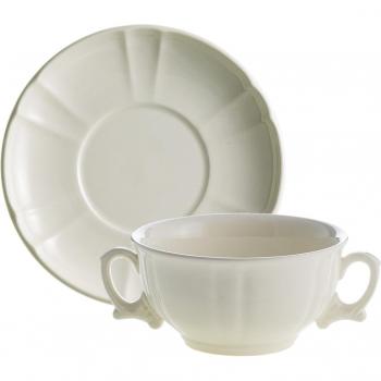 Taza de consomé con plato Imperio Blanco La Cartuja de Sevilla