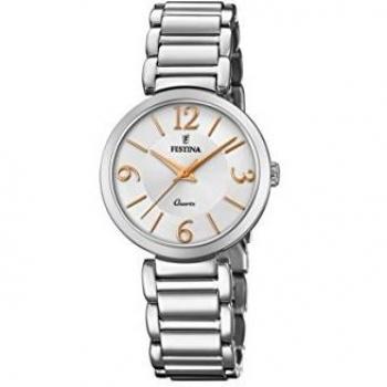 Reloj Mujer Festina F20212_1 - Reloj de acero inoxidable, esfera blanca, cristal mineral, resistencia al agua hasta 30 metros, movimiento de cuarzo, diseño elegante y sofisticado