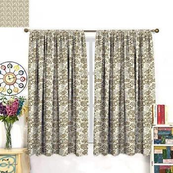 WinfreyDecor Beige Drapes for Living Room Grunge Flower Pattern Abstract Vintage Inspirations Worn Out Looking IllustrationBlackout curtainTan Beige. W72 x L63
