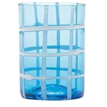 Juego de 6 copas de aguamarina de vidrio soplado, 35 cl - Vasos artesanales con decoración blanca, aptos para lavavajillas
