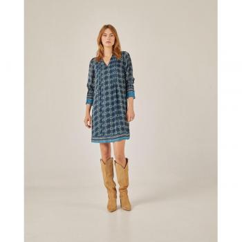 Vestido corto con plisado y manga larga NIZA