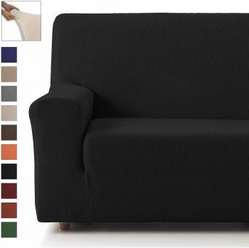 Eiffel Textile Funda Sofa Elastica Protector Adaptable Rústica Sofá, Negro, 4 Plazas