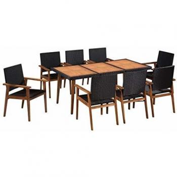 9 Piece Black and Brown Poly Rattan Outdoor Dining Set