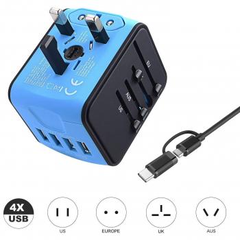 VGUARD Adaptador Enchufe Universal de Viaje, Cargador Internacional con 4 Puertos USB