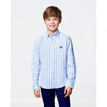 Camisa de niño popelín cuello botón de cuadros vichy