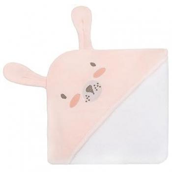 Toalla con capucha Rabbits in Love, 90x90 cm, 100% algodón, bordados y orejas en 3D, color rosa