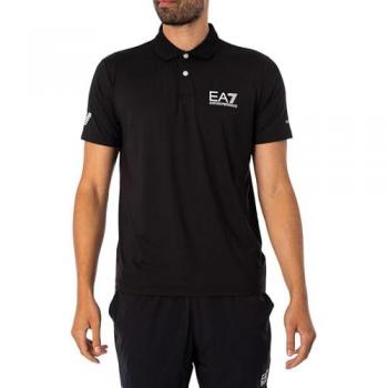 EA7 Men's Ventus Sport Polo Shirt - Black, Short Sleeve, Slim Fit, Polyester, Size M