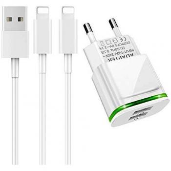 LUOATIP Cargador Phone, 3-Pack 1M Cable + Dos Enchufe USB 2.1A 5V Movil Pared Adaptador Replacement for iPhone 11 XS/XS MAX/XR/X 8/7/6/6S Plus SE/5S/5C, Pad Air Mini Pro, Pod