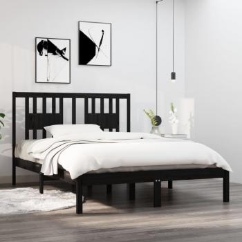 Estructura de cama de madera maciza de pino gris redonda negra 120x200 cm