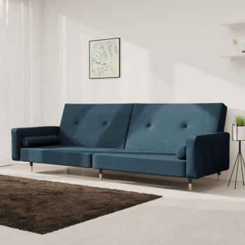 Sofá cama de 2 plazas con 2 cojines de terciopelo azul DEVENIRRICHE vidaXL