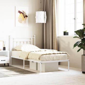 Cama individual con cabecero de metal blanco 90x190 cm
