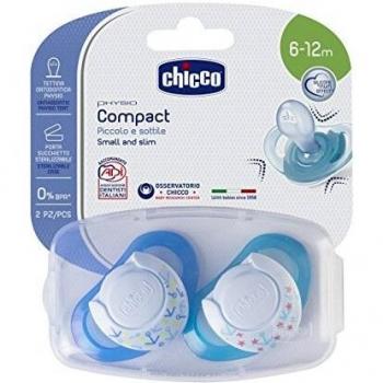 Chicco - Chupete de silicona Compact Chico, 6-16 meses, 2 piezas, colores surtidos