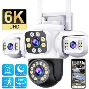 Cámara IP WiFi UHD 6K de 12 MP para exteriores con tres pantallas, tres lentes, detección AI de tipo humano y seguimiento automático - Aplicación Yoosee CCTV