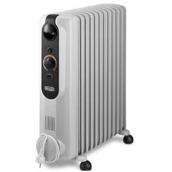 Radiador de aceite De'Longhi TRRSE1225, 2500W, 12 elementos, color negro y blanco, apto para colocación en pared, adecuado para espacios de hasta 75 m³