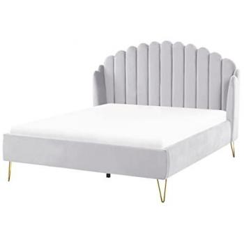 Estructura de Cama Doble 140x200 cm en Terciopelo Gris con Cabecera Retro y Patas Metálicas