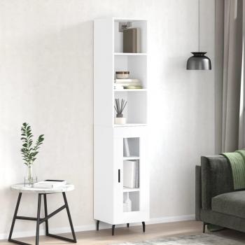 Aparador alto de madera contrachapada blanco brillo 34,5x34x180 cm