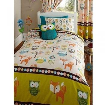 Woodland Creatures Junior Toddler Bed Size Duvet Cover & Pillowcase Set - Owls & Foxes by Bedmaker
