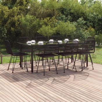 9-Piece Black Poly Rattan Garden Dining Set