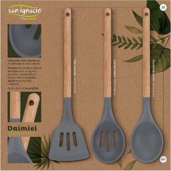 San Ignacio Daimiel Set de 3 Sartenes Aluminio Forjado con Antiadherente, Aptas para Inducción, Tamaños 22/26/28 cm + Set de 3 Utensilios