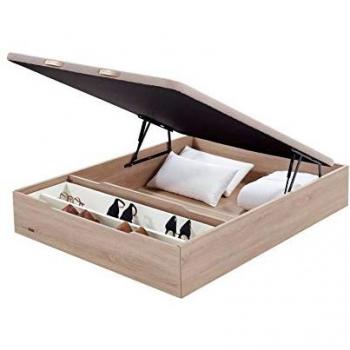 Canapé Abatible con Zapatero de Madera Natural 150 cm x 190 cm, Montaje Incluido, Tapa Tejido 3D